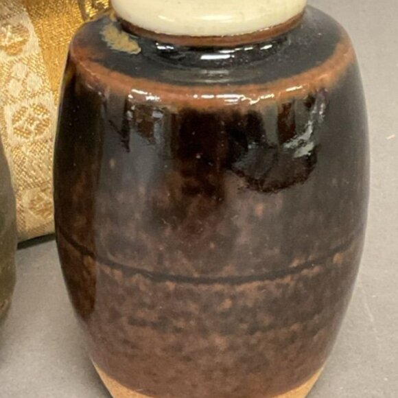 5 Japanese Ceramic Chaire – Matcha Tea Containers with Carved Wood Tops - Picture 5 of 8